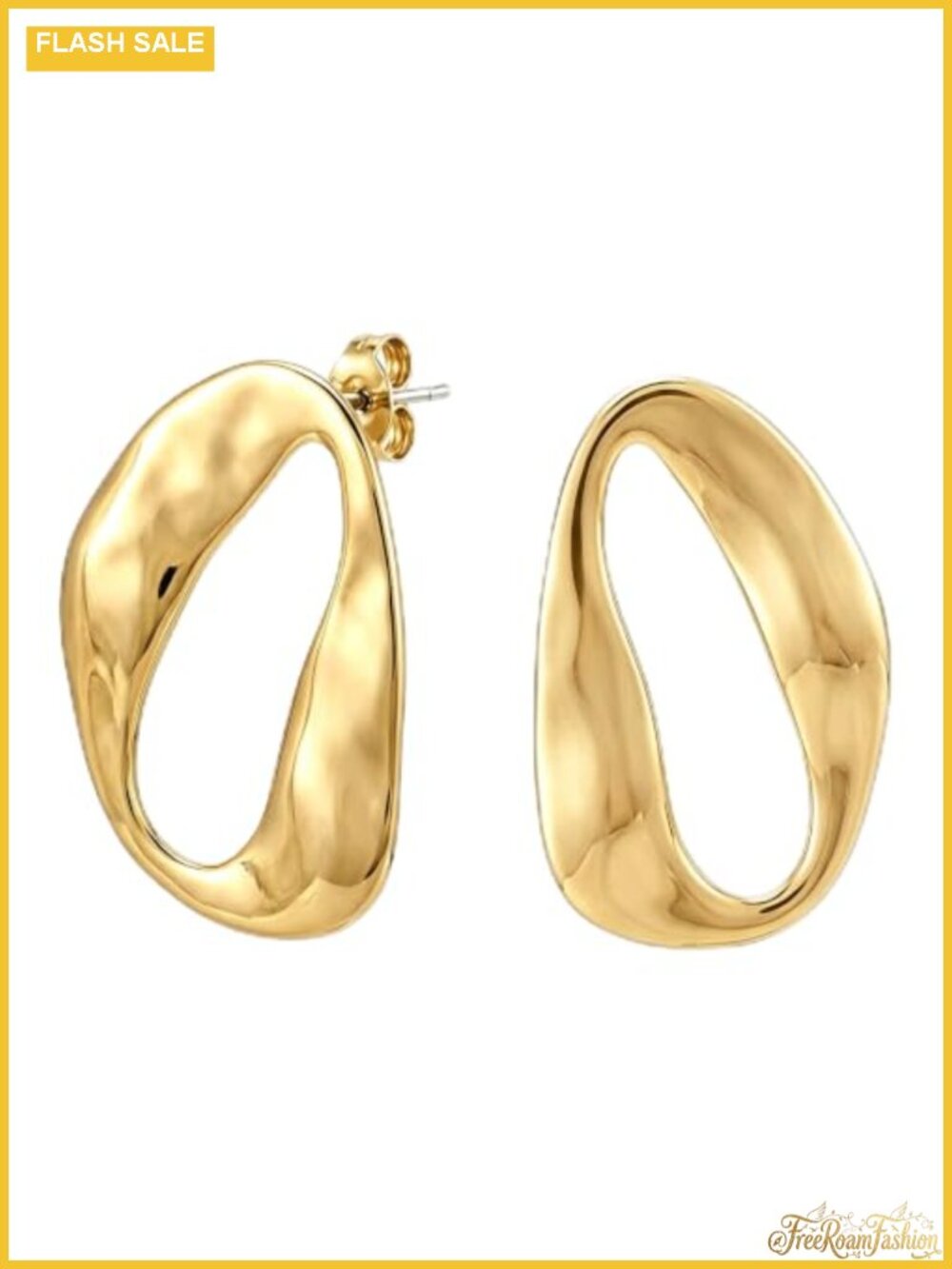 Chunky Gold Hoop Stud Earrings for Women Hammered Statement Earrings